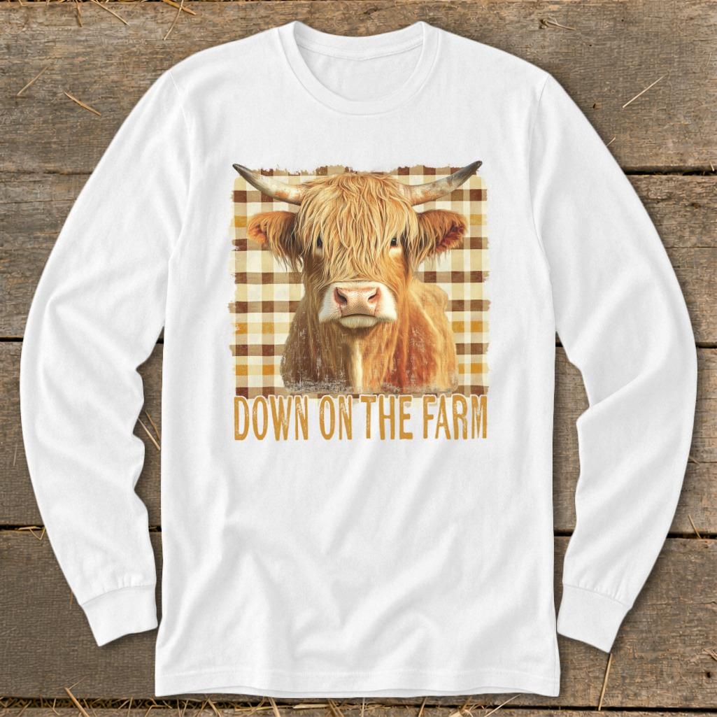On the Farm Highland Cow Long Sleeve Tee