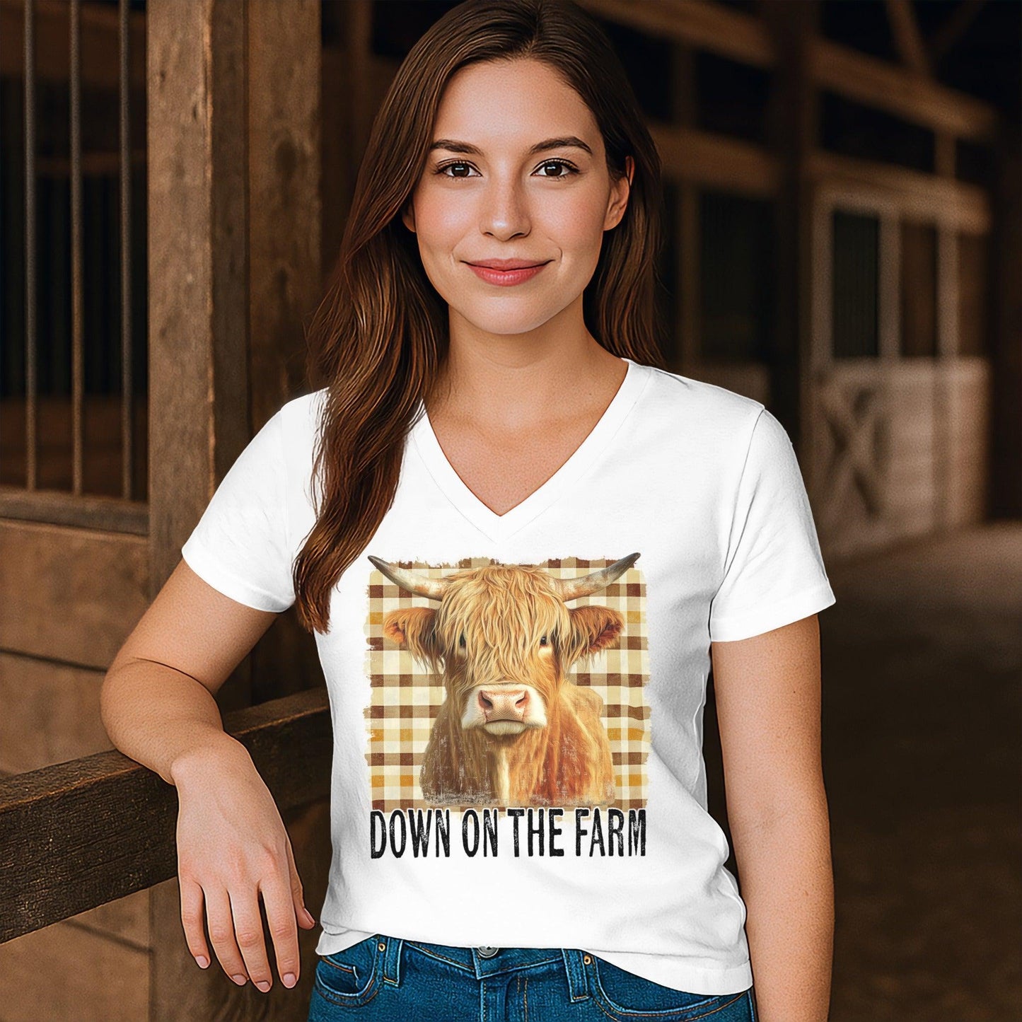 On the Farm Highland Cow V-neck