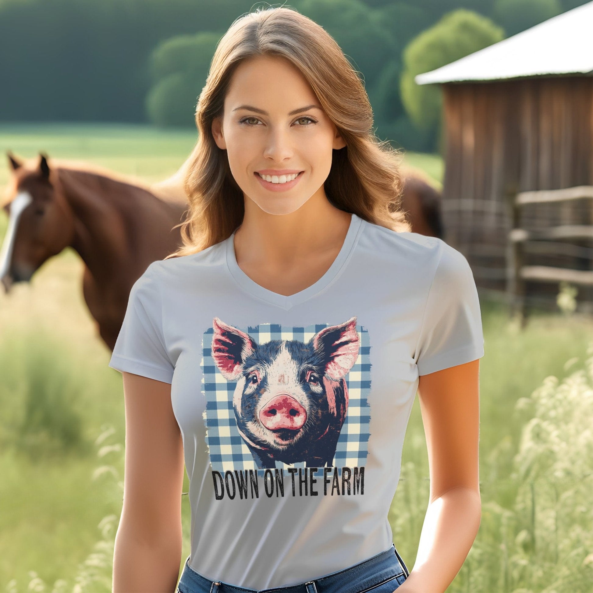 On the Farm Pig V-neck