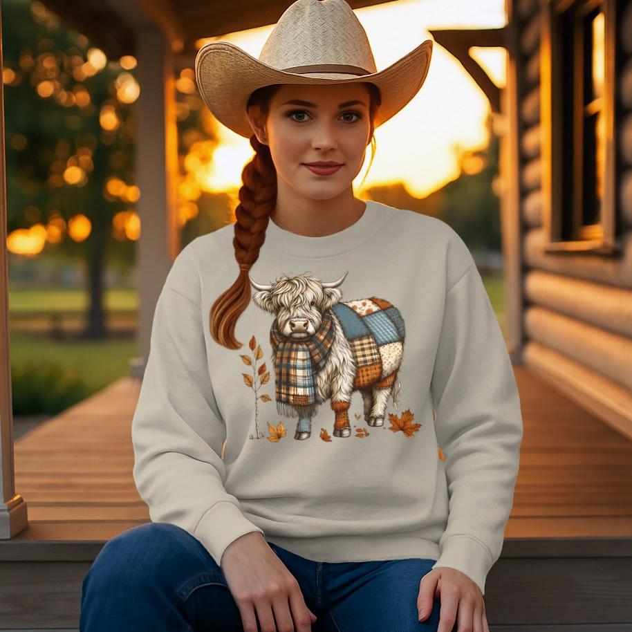 Patchwork Highland Cow Sweatshirt
