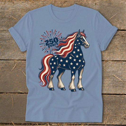 Patriotic Horse 250 Years Softstyle Tee - Steel Blue
