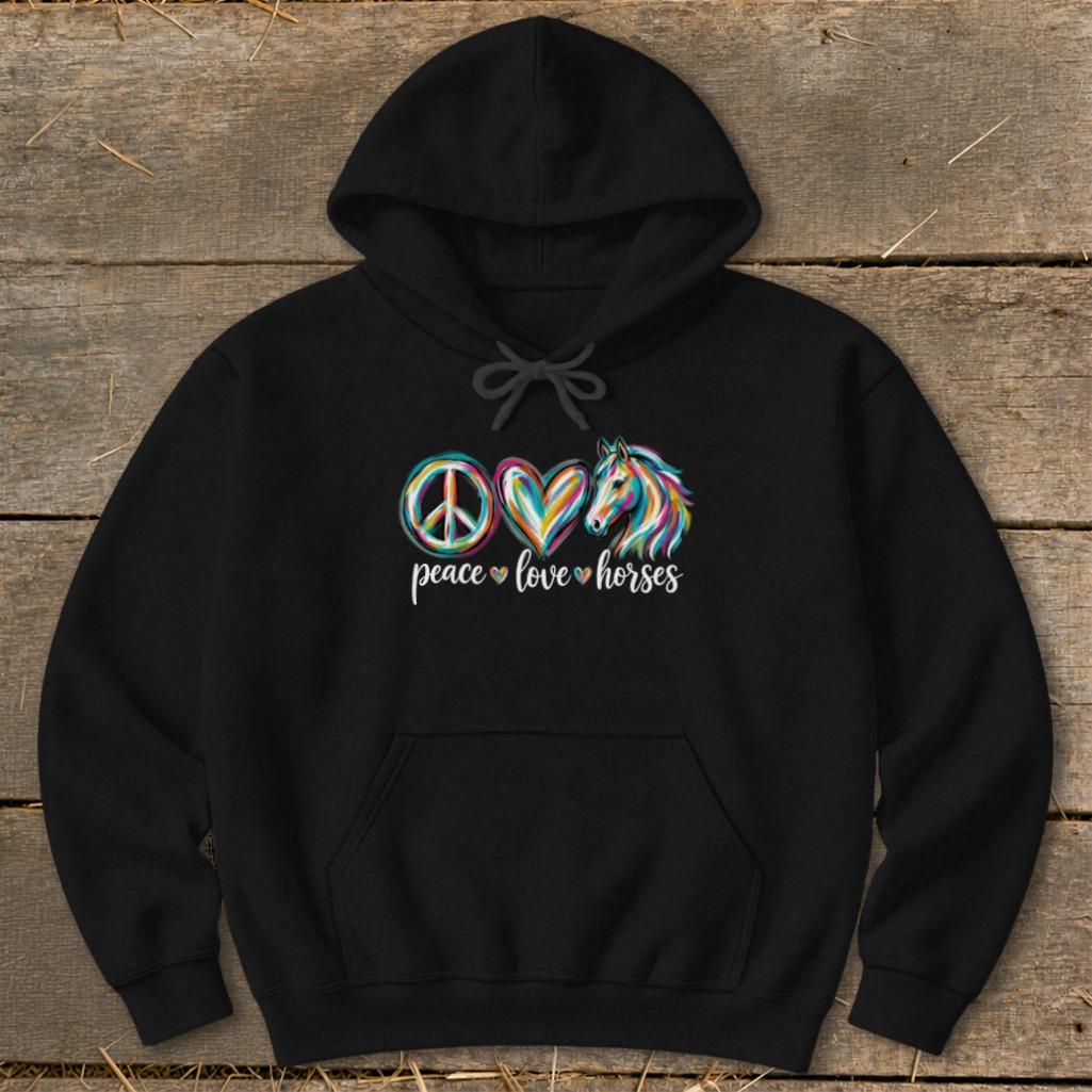 Peace Love Horses Hoodie - Black