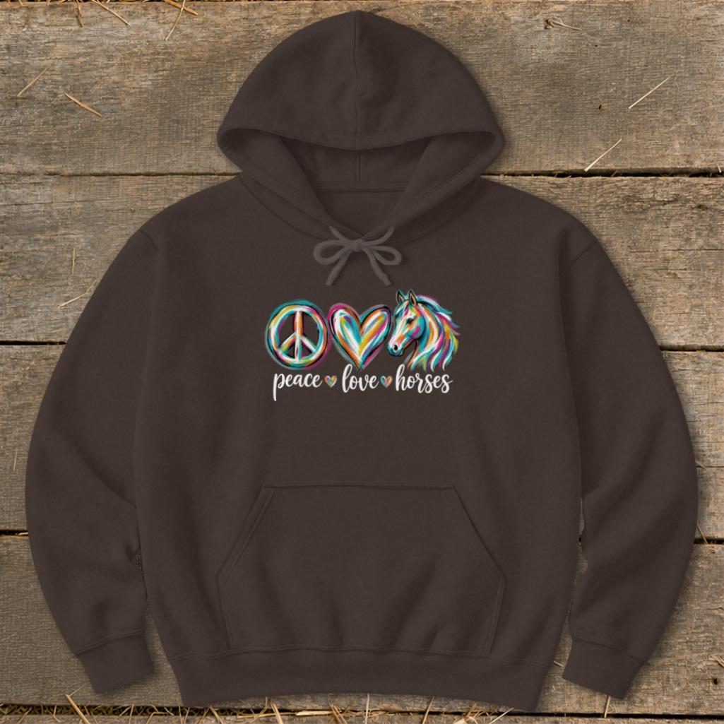 Peace Love Horses Hoodie - Dark Chocolate