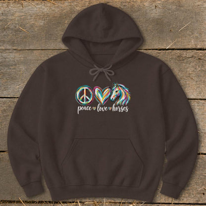 Peace Love Horses Hoodie - Dark Chocolate