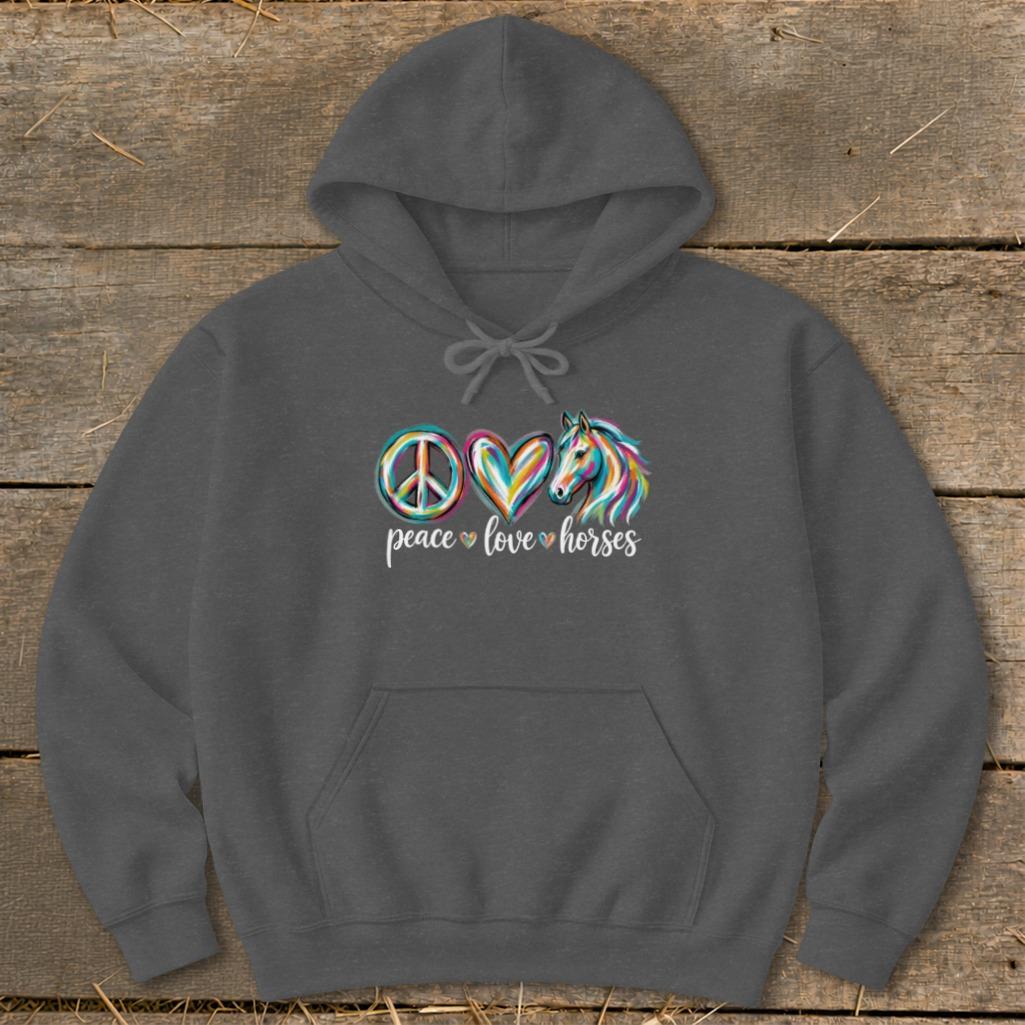 Peace Love Horses Hoodie - Dark Heather