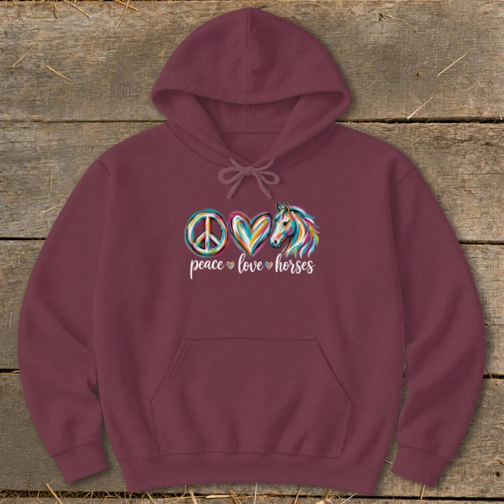 Peace Love Horses Hoodie - Maroon