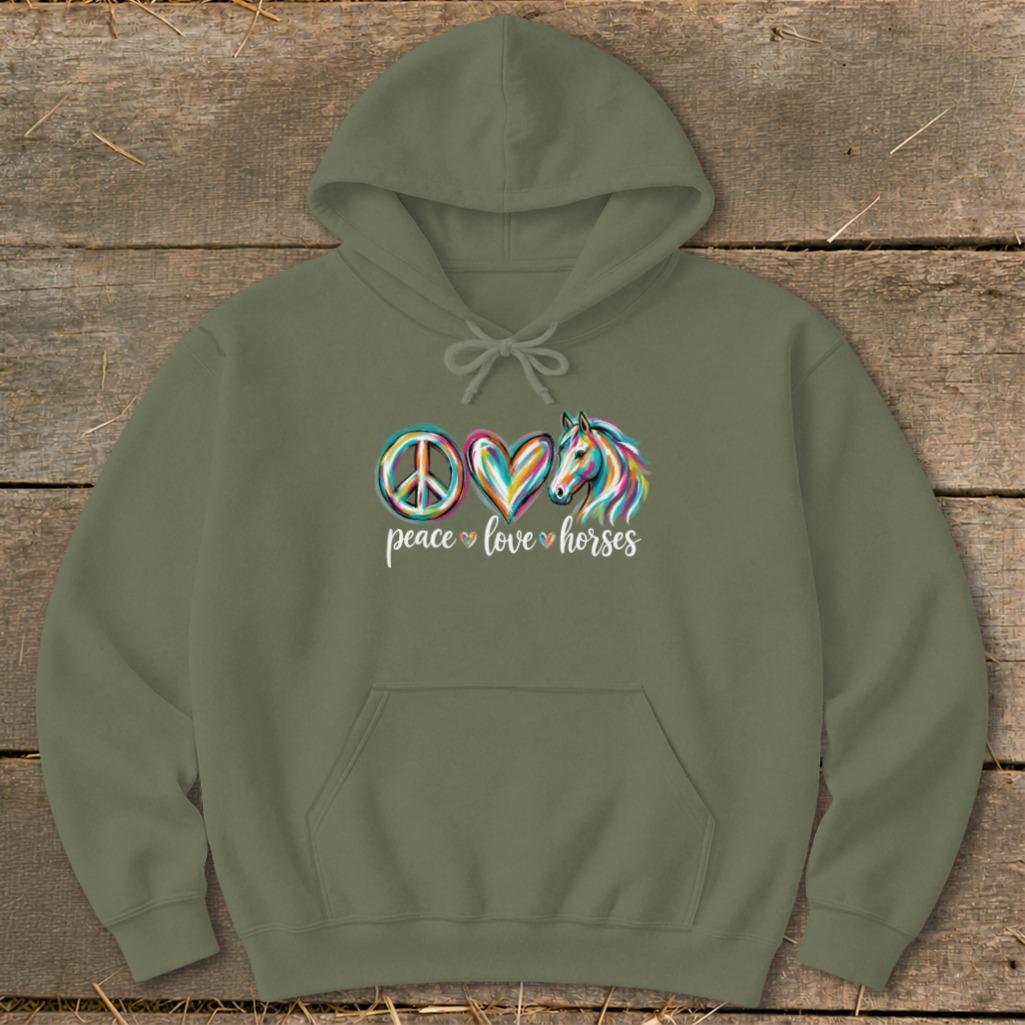 Peace Love Horses Hoodie - Military Green