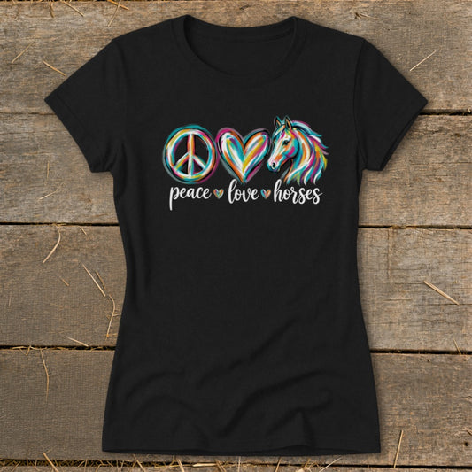 Peace Love Horses Ladies Tee