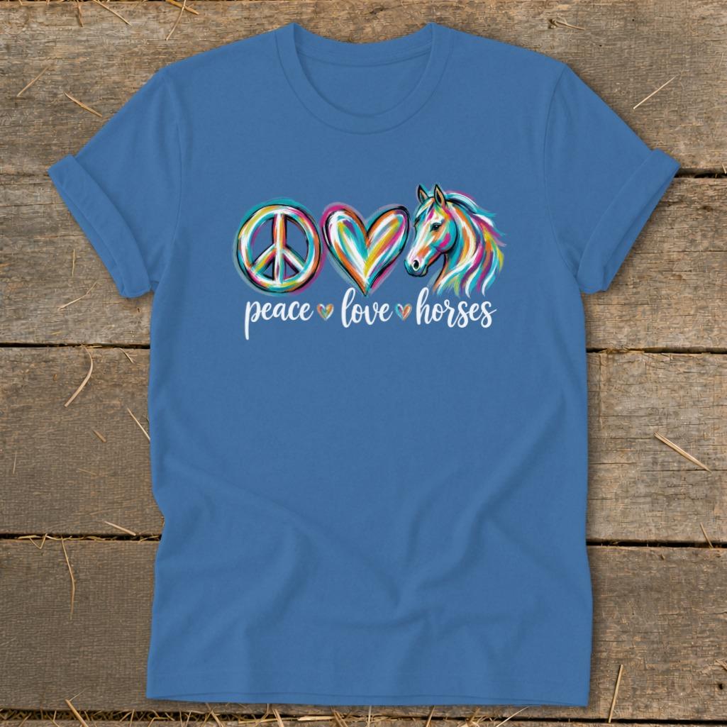 Peace Love Horses Softstyle Tee - Columbia Blue
