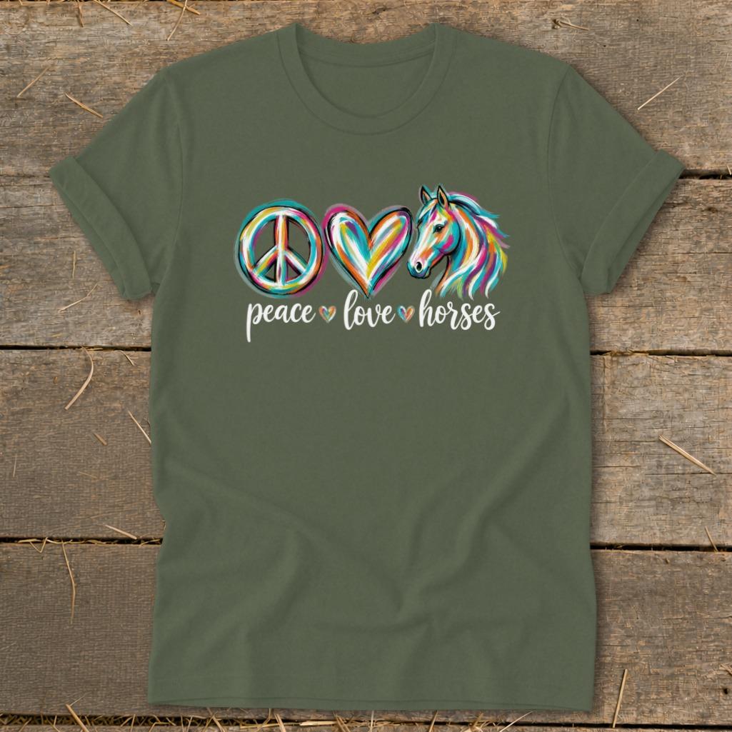 Peace Love Horses Softstyle Tee - Military Green