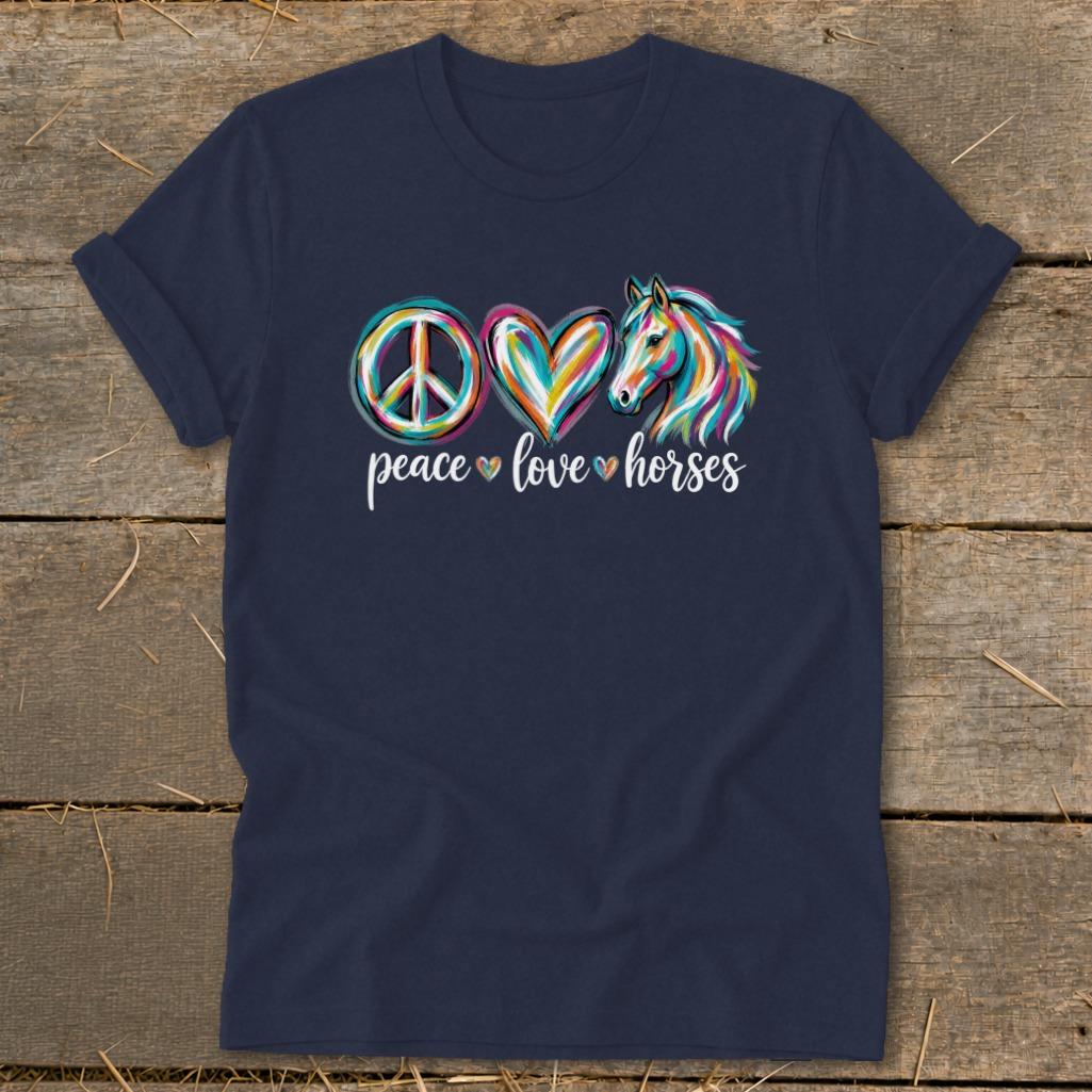 Peace Love Horses Softstyle Tee - Navy