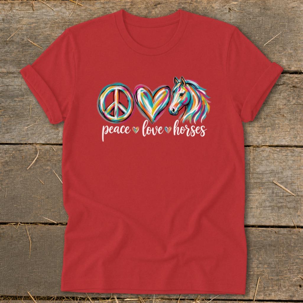 Peace Love Horses Softstyle Tee - Red