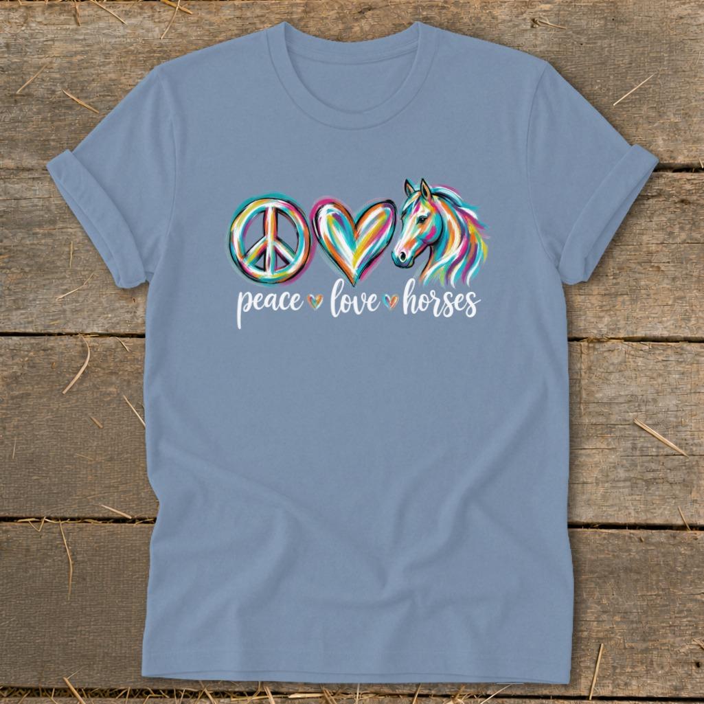 Peace Love Horses Softstyle Tee - Steel Blue