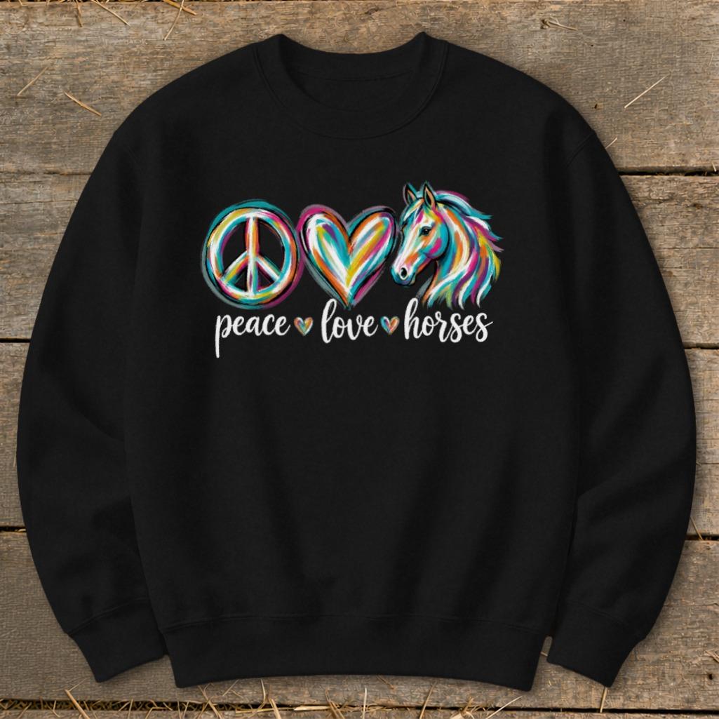 Peace Love Horses Sweatshirt - Black