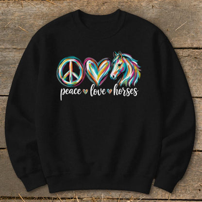 Peace Love Horses Sweatshirt - Black