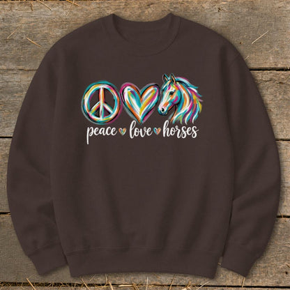 Peace Love Horses Sweatshirt - Dark Chocolate