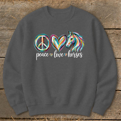 Peace Love Horses Sweatshirt - Dark Heather