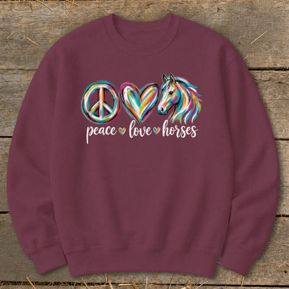 Peace Love Horses Sweatshirt - Maroon