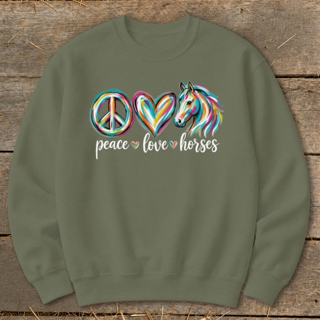 Peace Love Horses Sweatshirt - Military Green