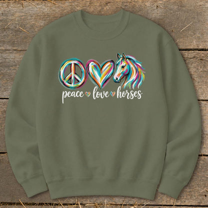 Peace Love Horses Sweatshirt - Military Green