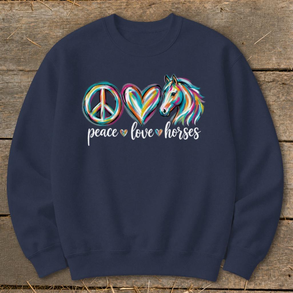Peace Love Horses Sweatshirt - Navy