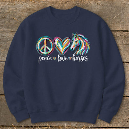 Peace Love Horses Sweatshirt - Navy