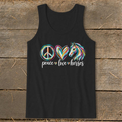 Peace Love Horses Tank Top - Black