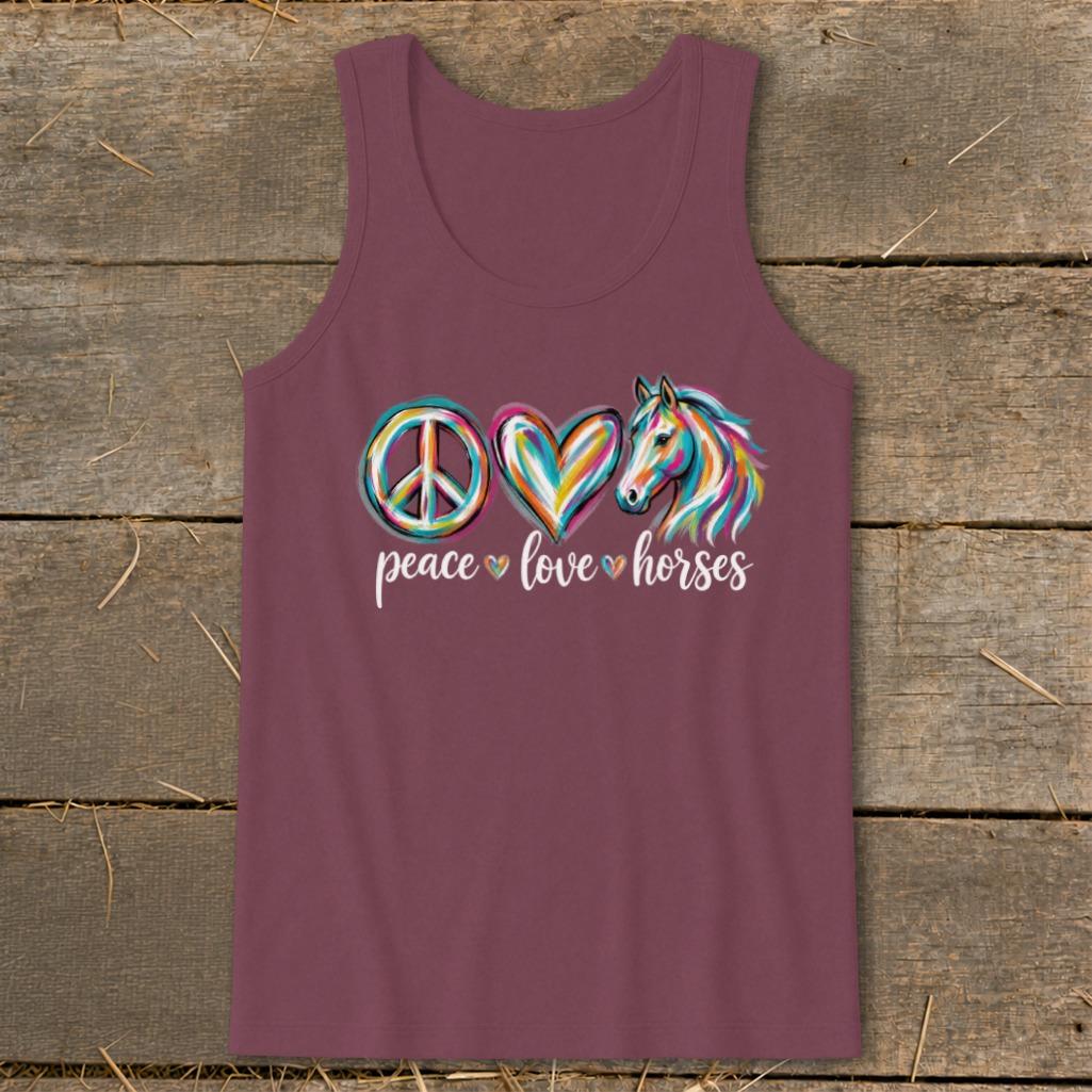 Peace Love Horses Tank Top - Maroon