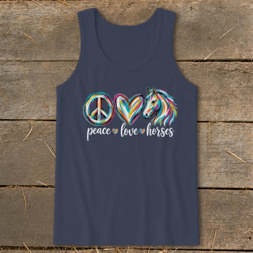 Peace Love Horses Tank Top - Navy