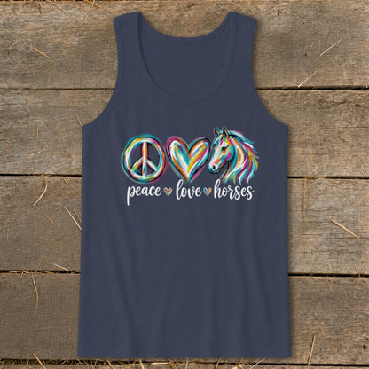 Peace Love Horses Tank Top - Navy
