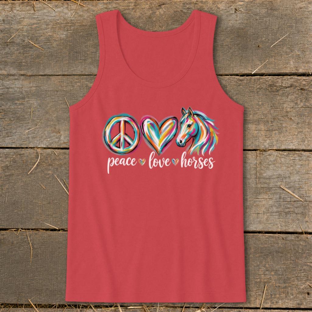 Peace Love Horses Tank Top - Red