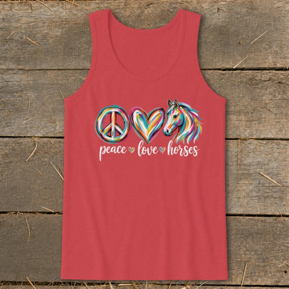 Peace Love Horses Tank Top - Red