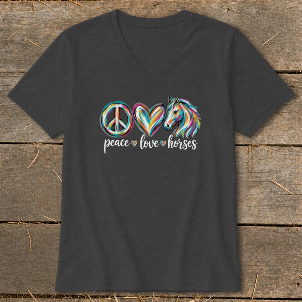 Peace Love Horses V-neck - Dark Grey Heather