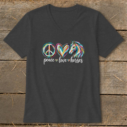 Peace Love Horses V-neck - Dark Grey Heather