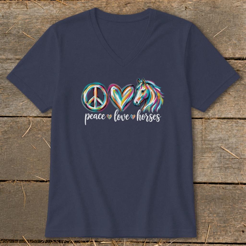Peace Love Horses V-neck - Navy