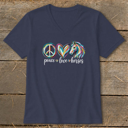 Peace Love Horses V-neck - Navy