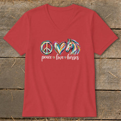 Peace Love Horses V-neck - Red