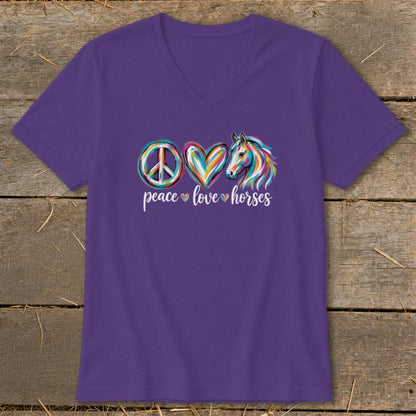 Peace Love Horses V-neck - Team Purple