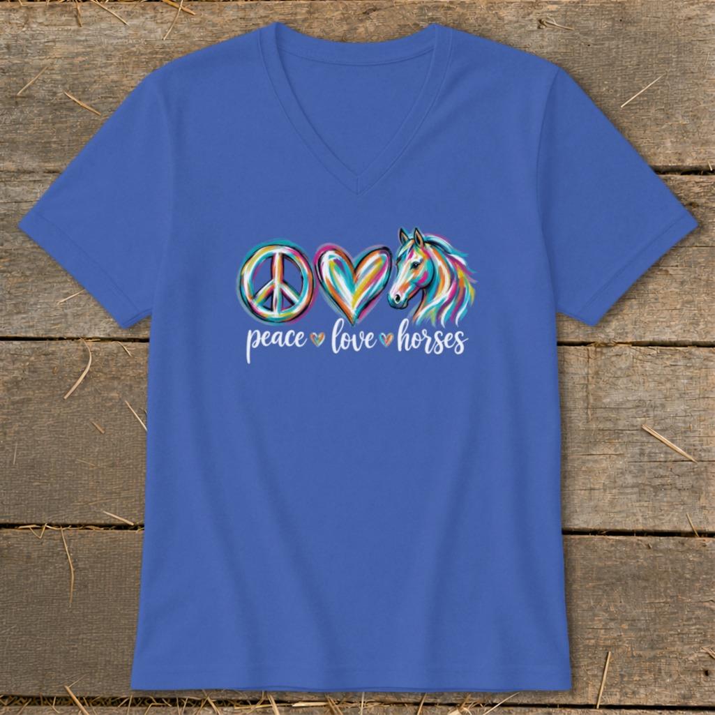 Peace Love Horses V-neck - True Royal
