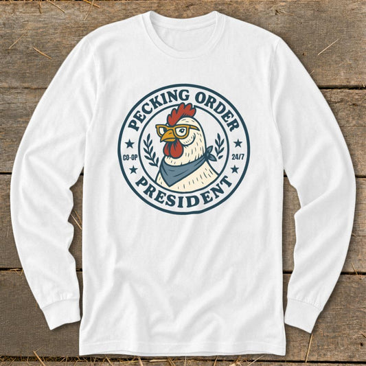 Pecking Order Long Sleeve Tee - White