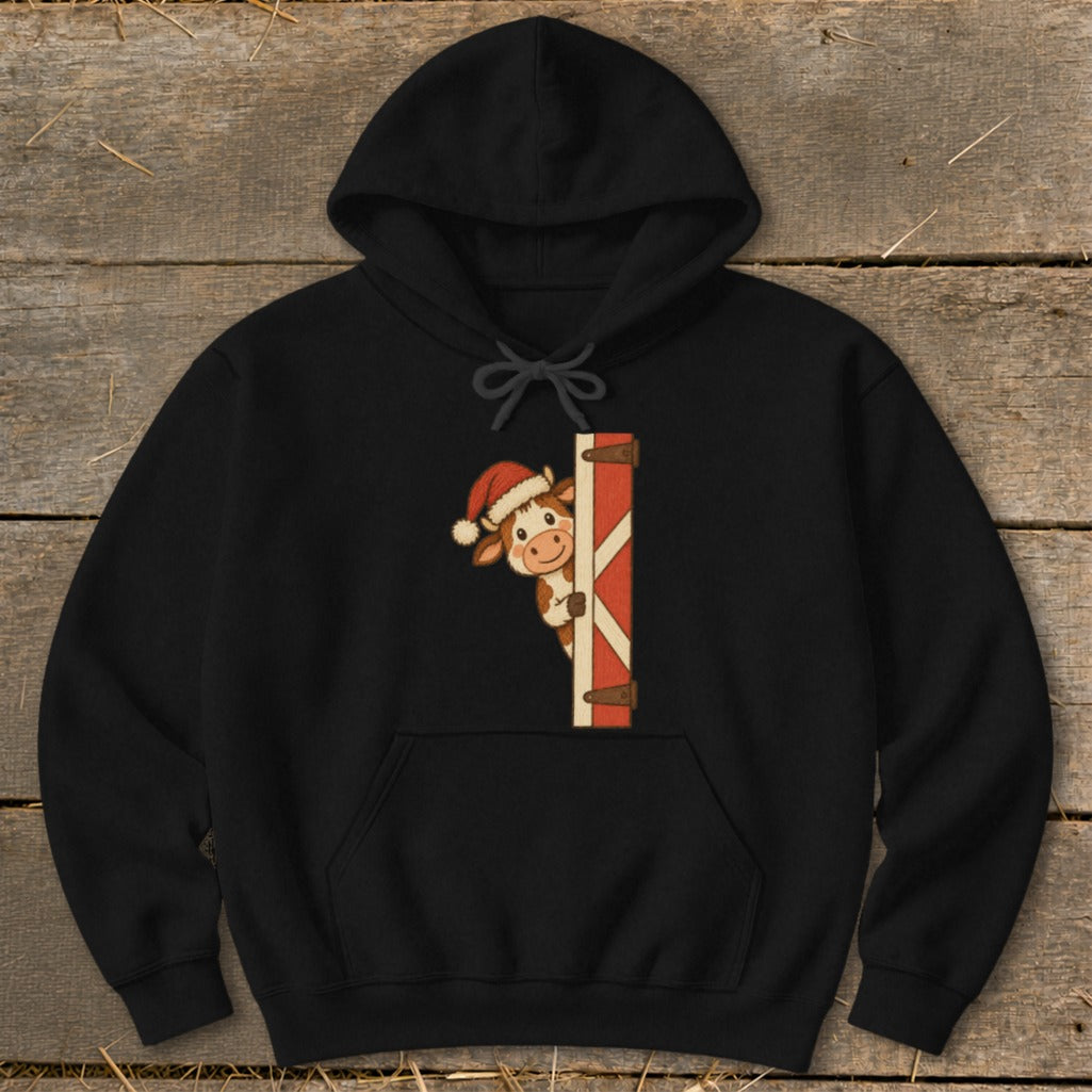 Peeking Santa Cow Hoodie