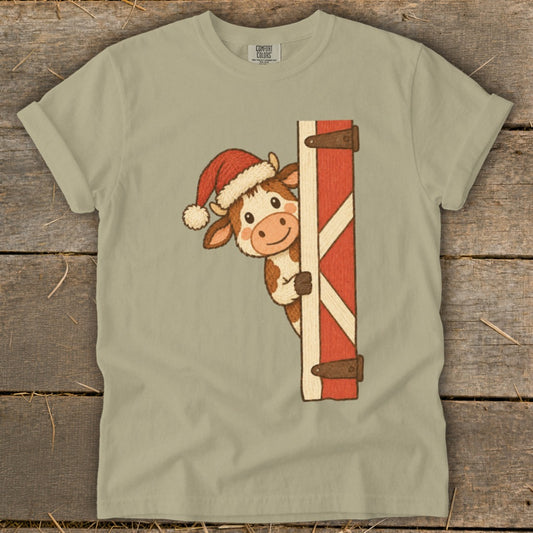 Peeking Santa Cow Signature Tee