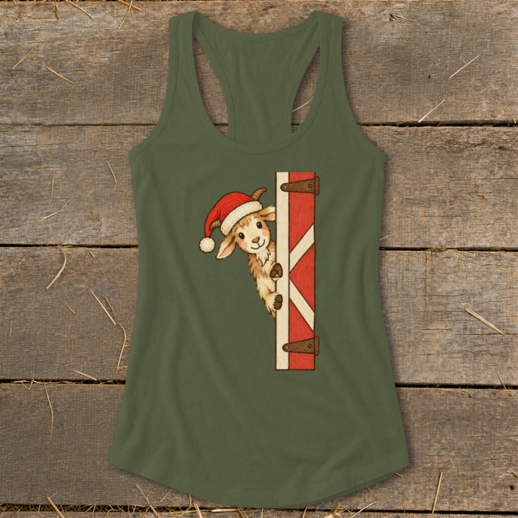 Peeking Santa Goat Racerback Tank