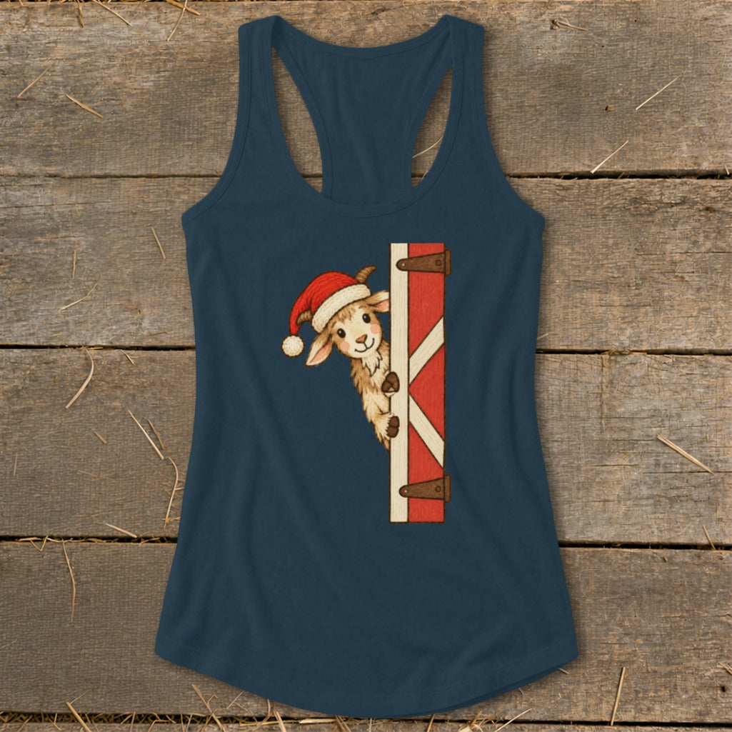 Peeking Santa Goat Racerback Tank