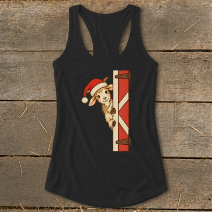 Peeking Santa Goat Racerback Tank