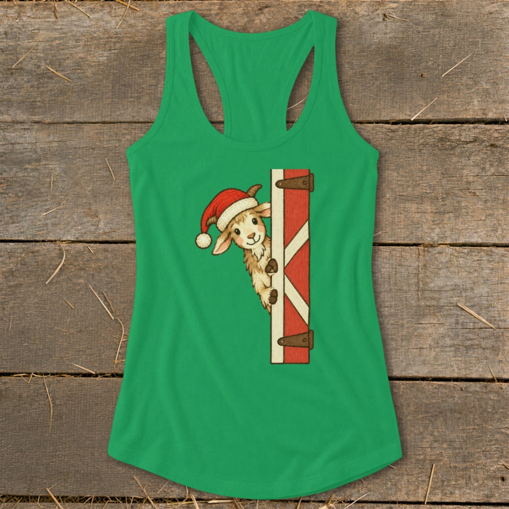 Peeking Santa Goat Racerback Tank