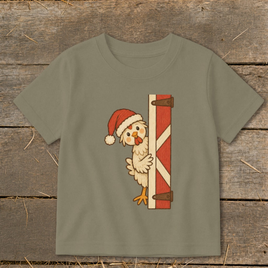 Peeking Santa Hen Toddler Tee