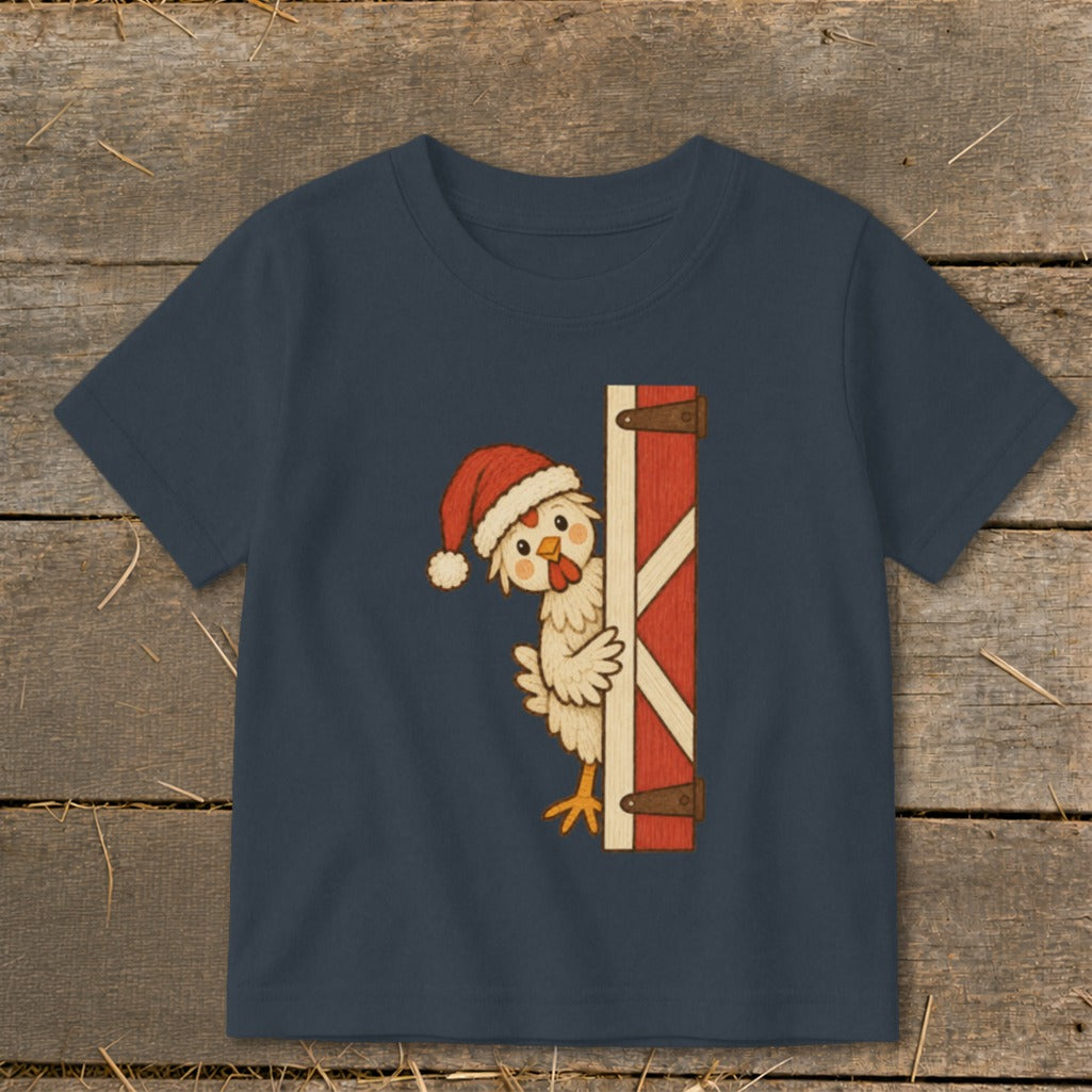 Peeking Santa Hen Toddler Tee