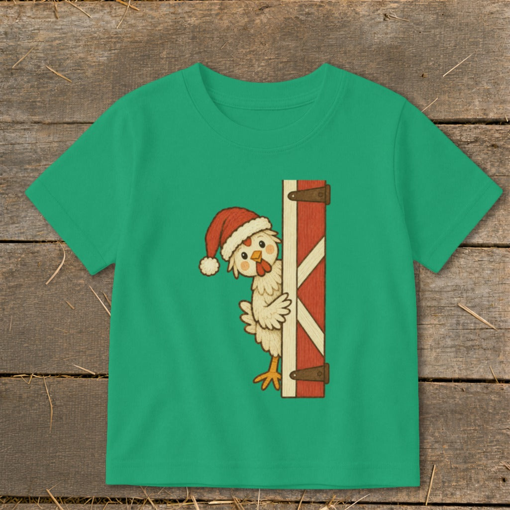 Peeking Santa Hen Toddler Tee