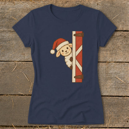 Peeking Santa Sheep Ladies Tee